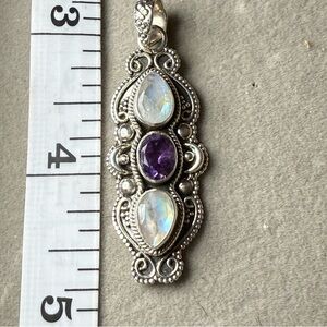 925 Sterling Silver moonstone and amethyst pendant